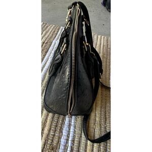Black ostrich pattern dome handbag